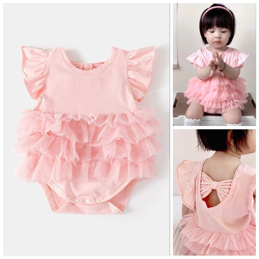 Ballet style baby romper dress tutu skirt pink