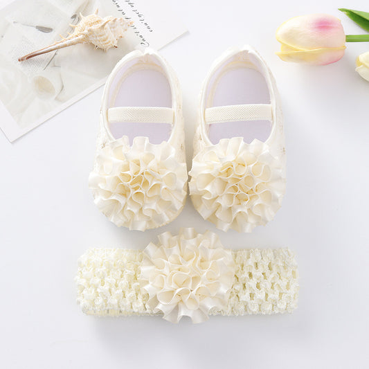 2 piece set  baby pre-walker shoes and headband- ribbon flowers