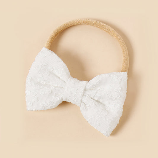 Baby nylon headband bow knot white