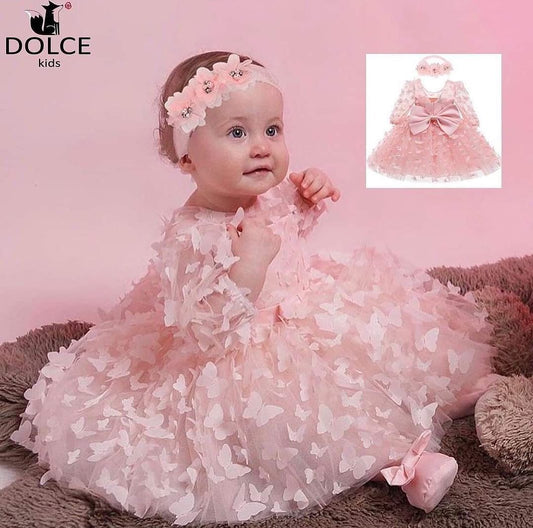 3D butterfly tulle dress with headband