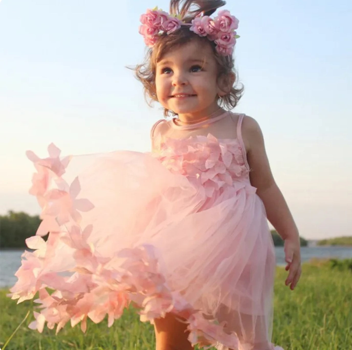 3D flower tulle dress