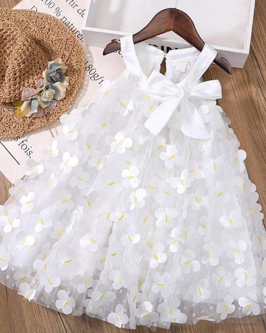 White dress with 3D yellow butterflies