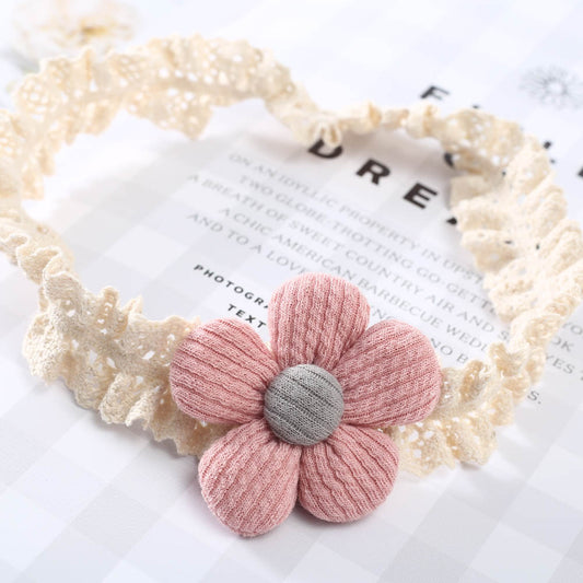 Headband pink flower and beige band