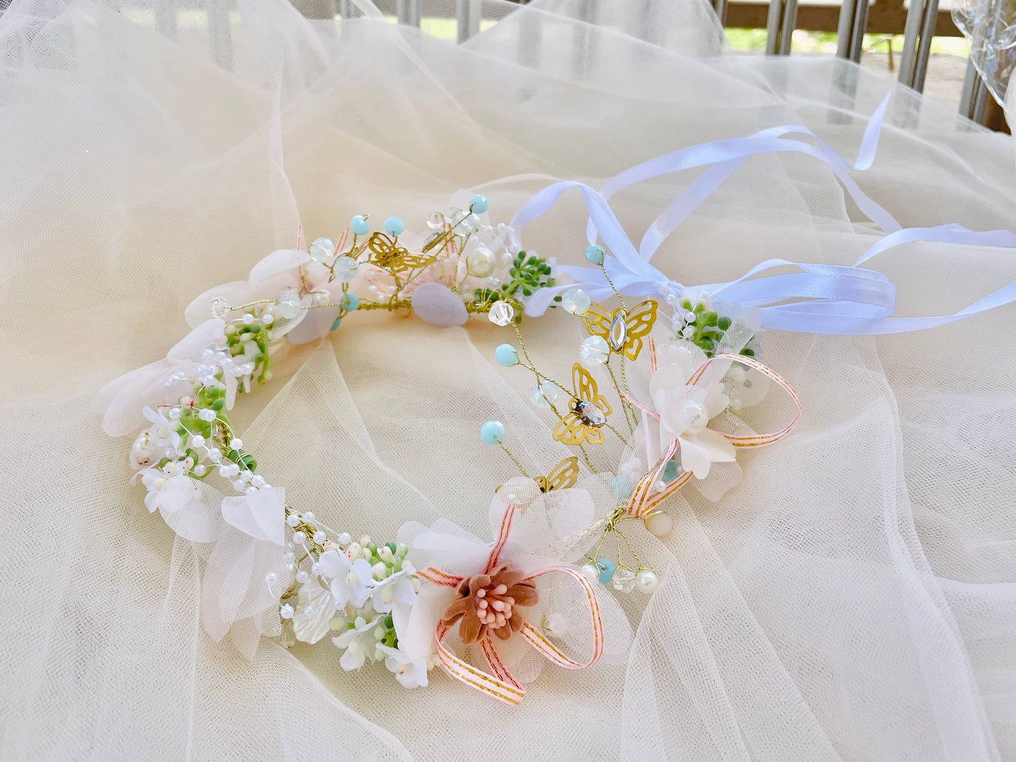 Headpiece with butterfly and flowers