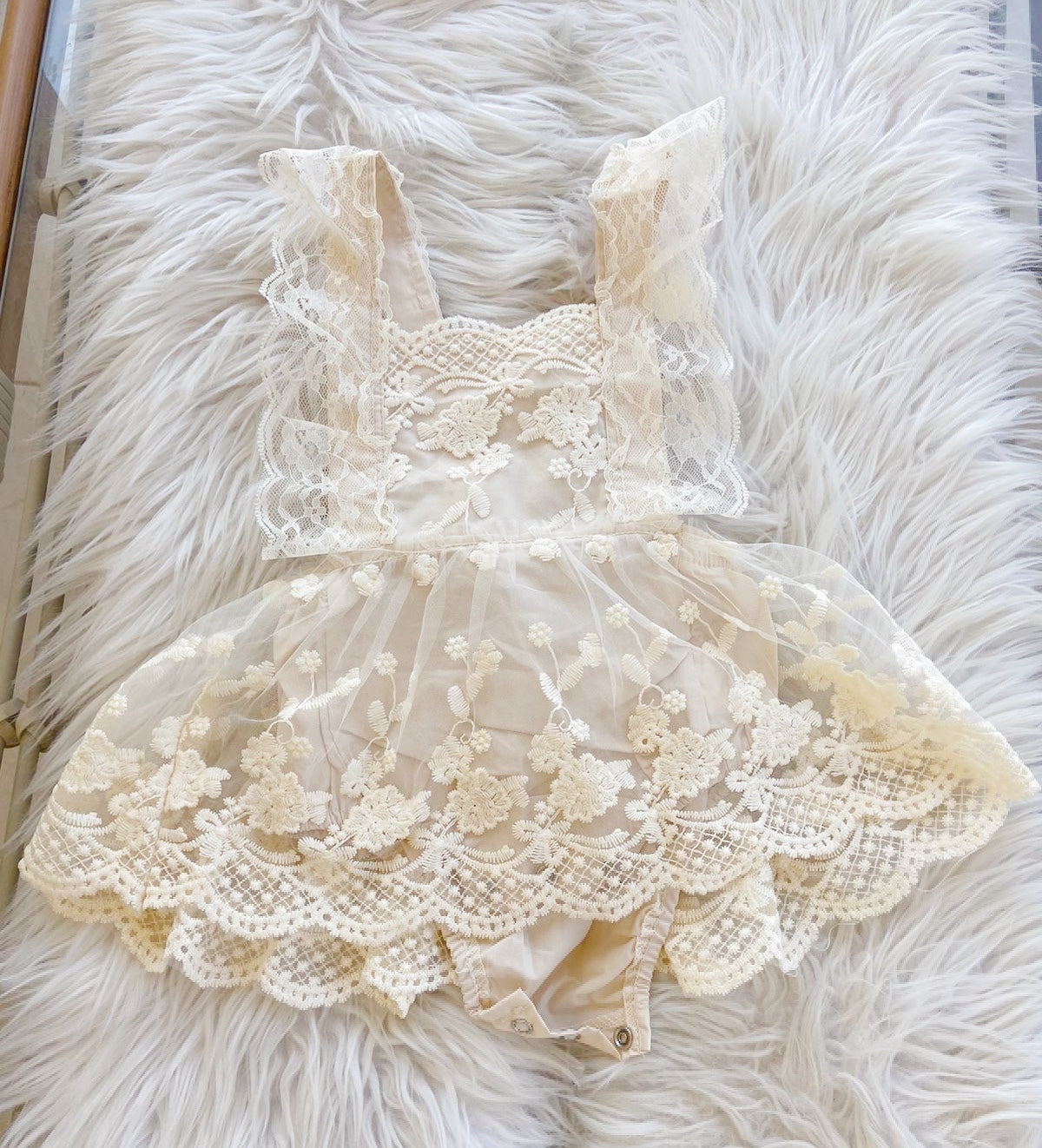 Baby Girl Lace Romper Dress Backless Boho Beige