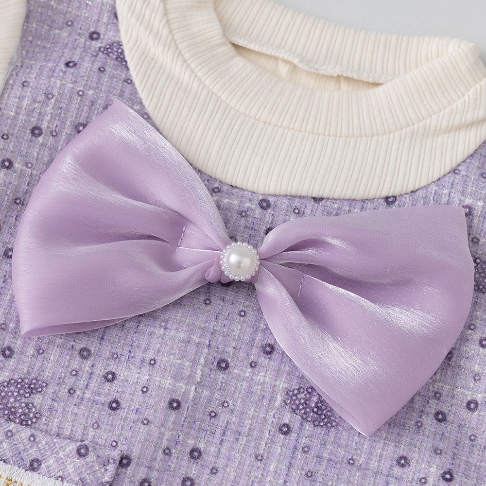 Long sleeve dress with multi-layered tulle skirt hem and big bow at chest 2 color