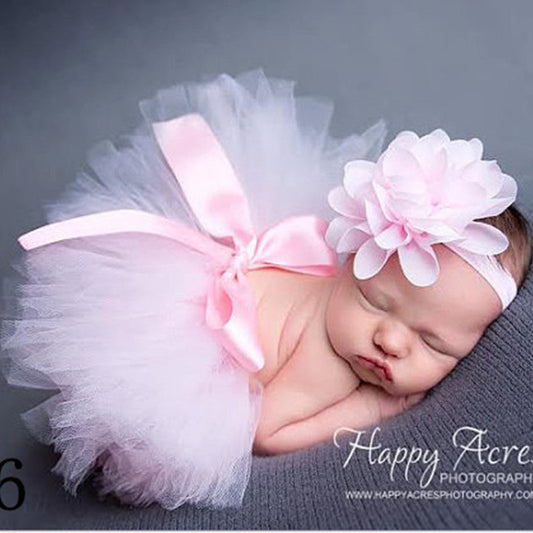 set of 2pcs 0-1 month Baby Girl tutu dress  + flower headband pink