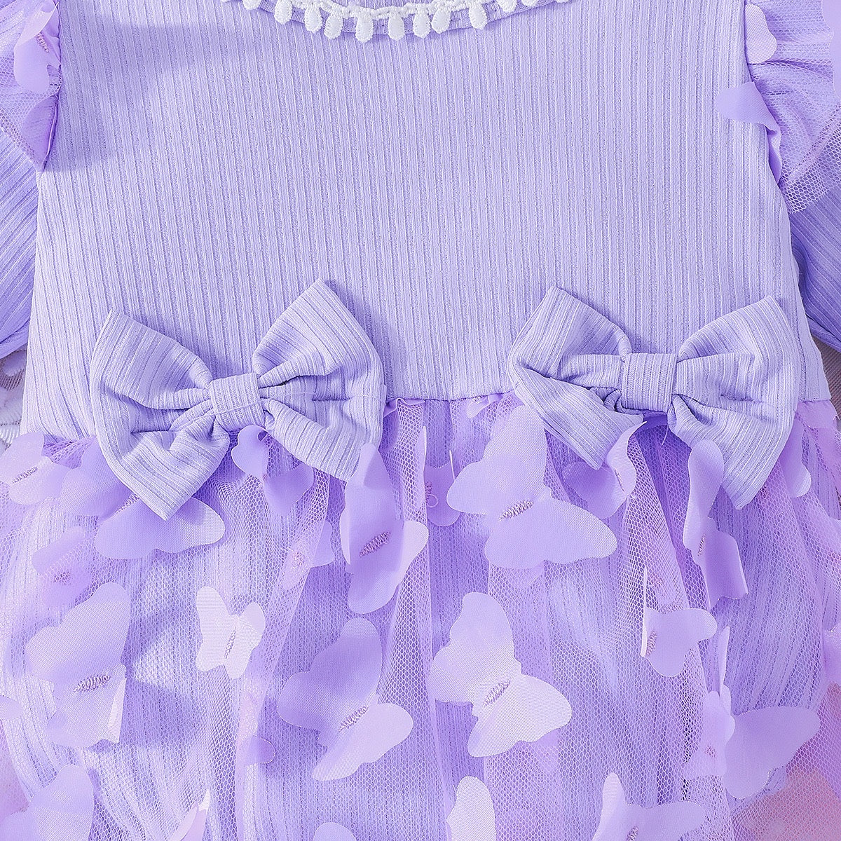 3D butterfly Baby long sleeve dress with headband