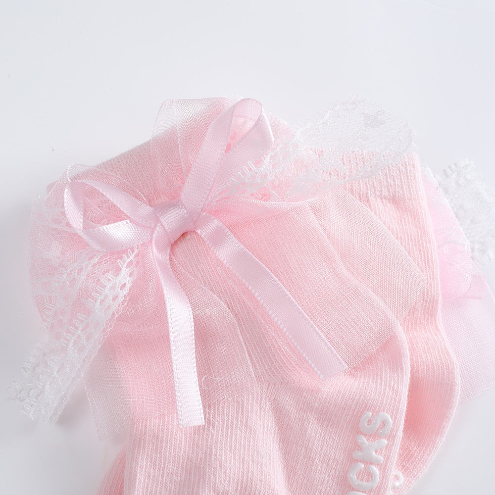 kids baby cotton Socks with lace and ribbon bow knot 2 color