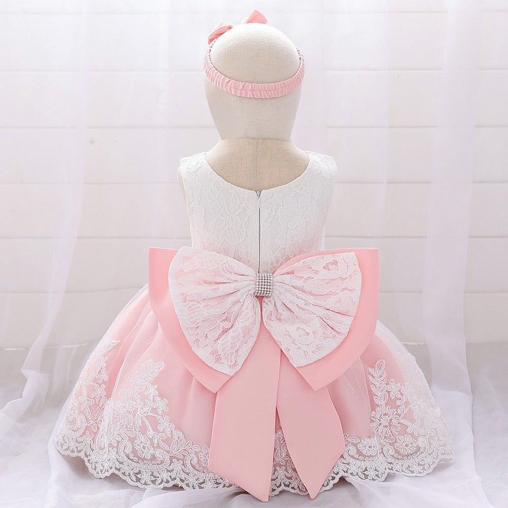 Baby Girls Dresses Embroidered Pageant Wedding Flower Girl Birthday Tulle Dresss big bow knot 2 color