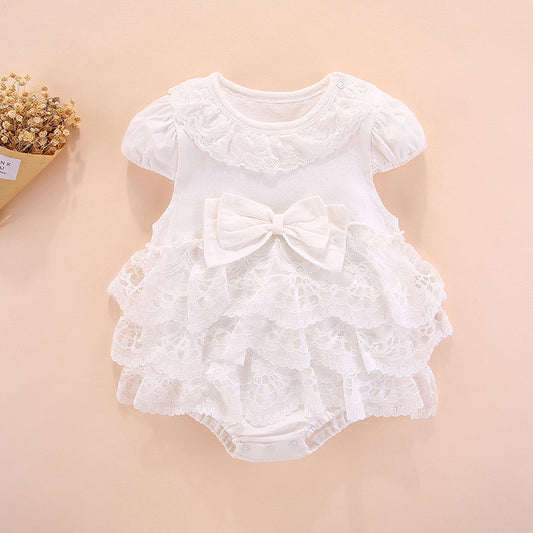 Baby Girl Multi layered Lace Romper Dress with bow knot