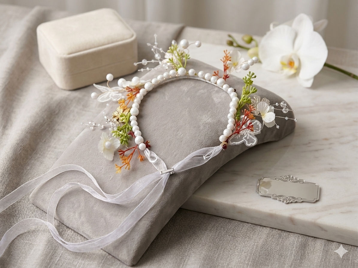 Headpiece with white  butterfly and pearls (Copy)