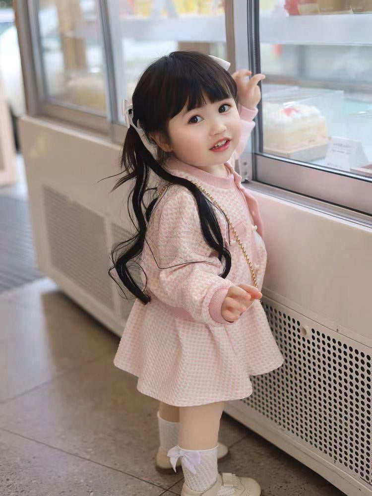 2pcs set waffle long sleeve jacket + dress .