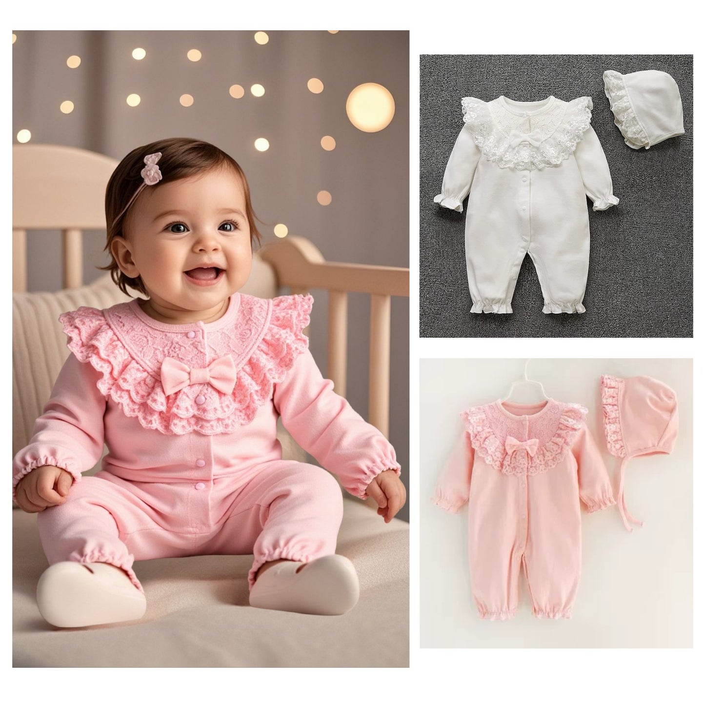 Baby long sleeve jumpsuit with hat 2color