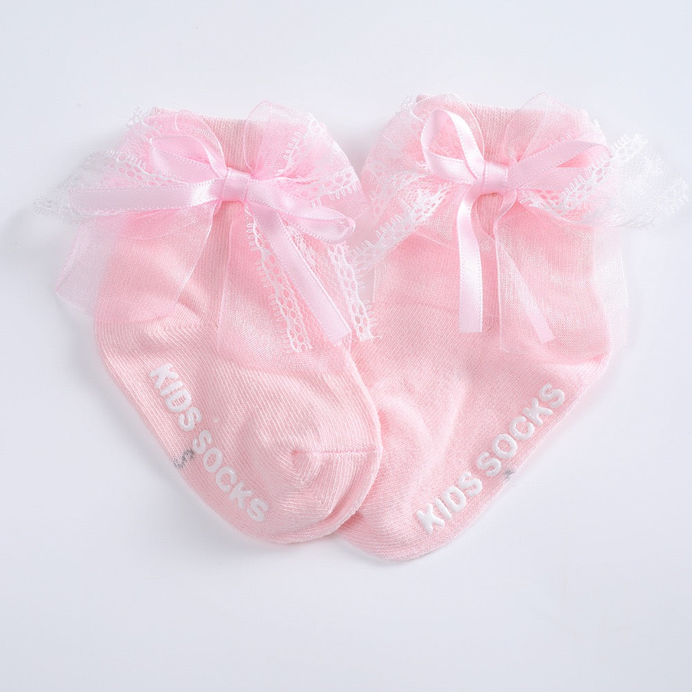 kids baby cotton Socks with lace and ribbon bow knot 2 color