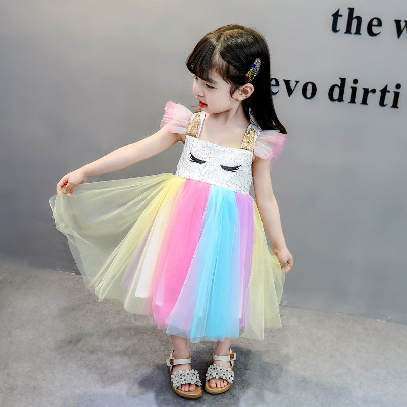 Rainbow unicorn mesh dress