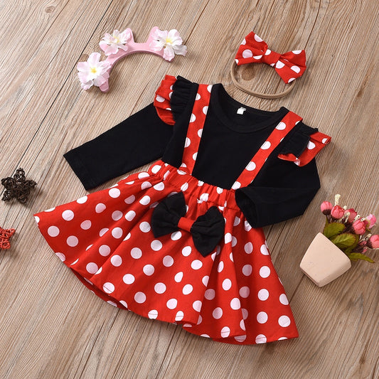 Minnie mouse 3 piece set long sleeve Top + skirt + headband