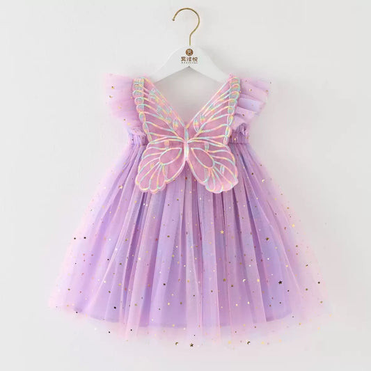 Tutu dress with big butterfly at back and star sequins
