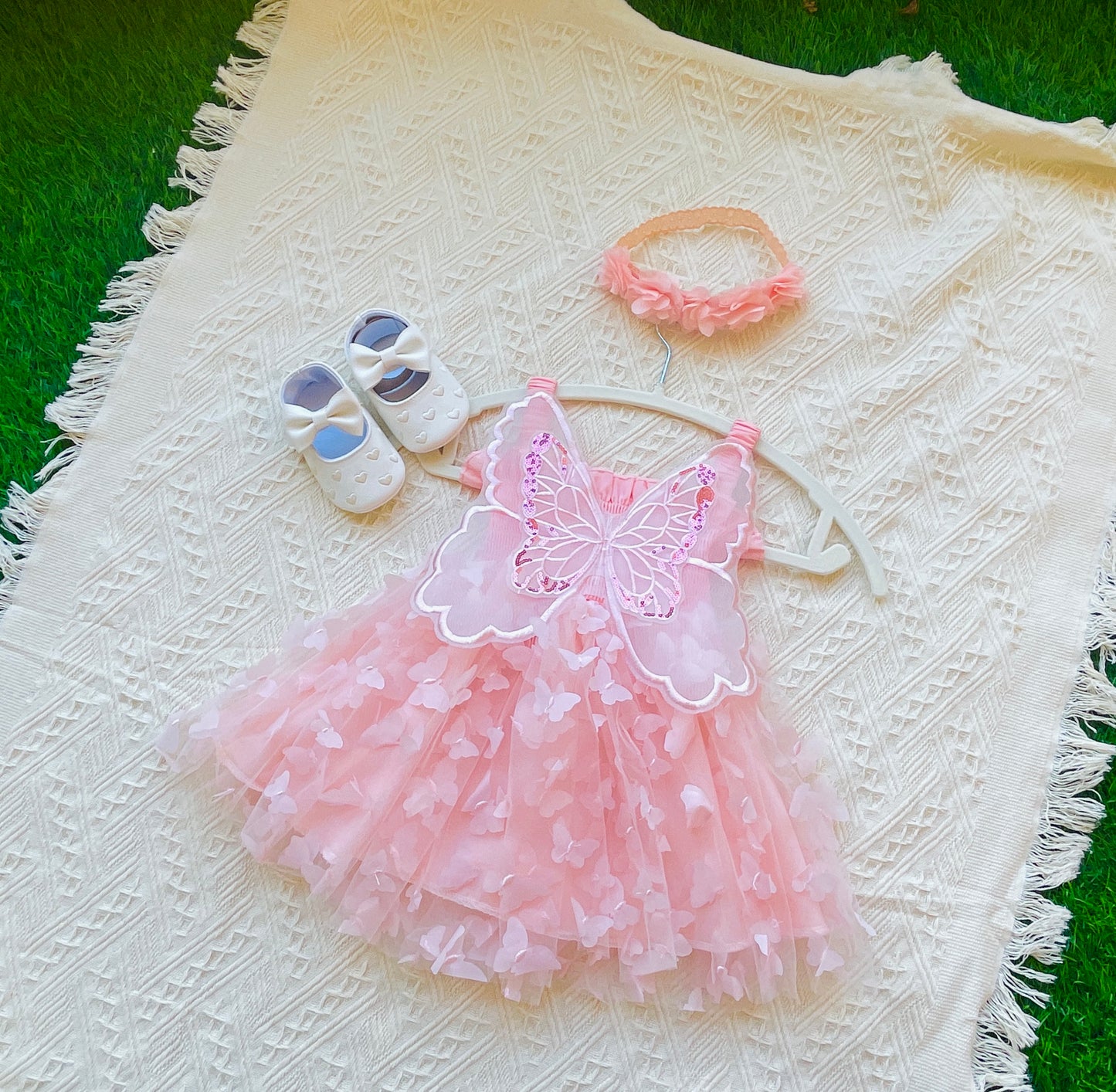 3D butterfly baby dress Pink