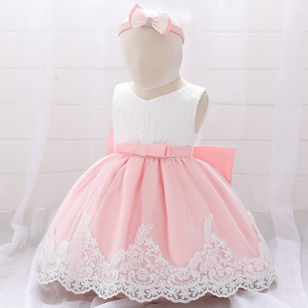 Baby Girls Dresses Embroidered Pageant Wedding Flower Girl Birthday Tulle Dresss big bow knot 2 color