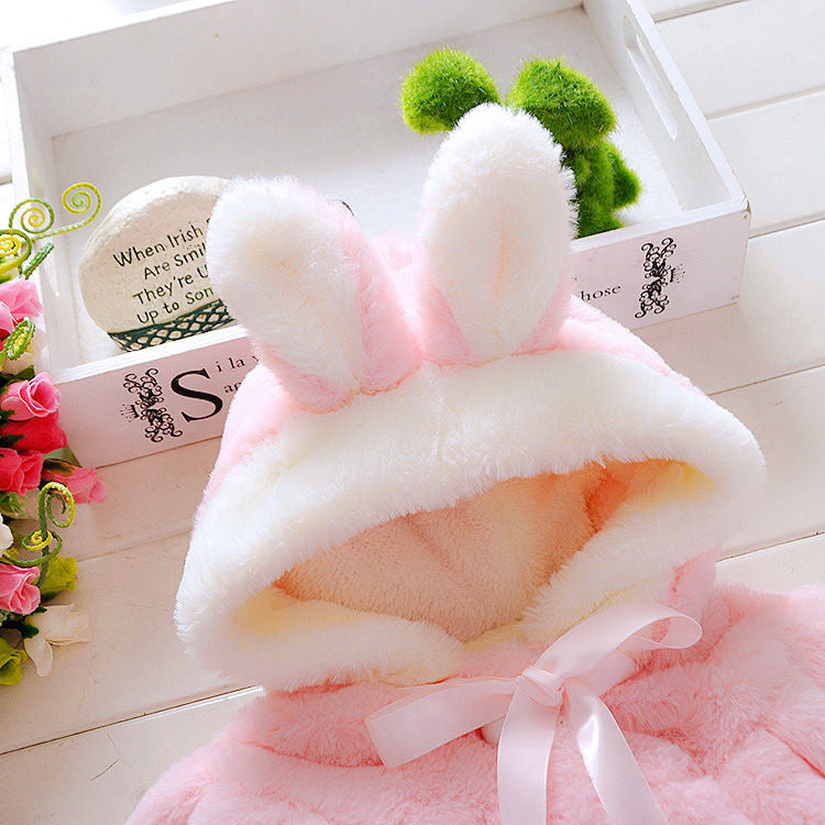 Baby fur long sleeve cape jacket hooded rabbit ears 3 color