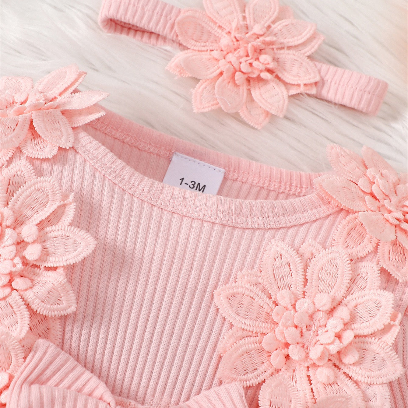 long sleeve romper dress with flowers + headband 2 color