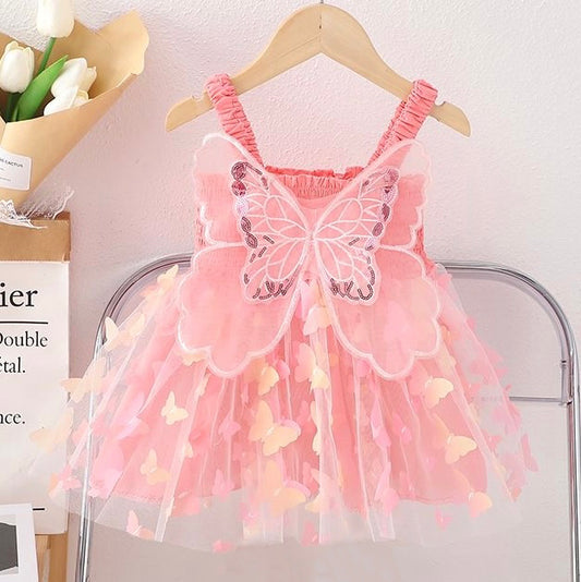 3D butterfly baby dress colorful pink