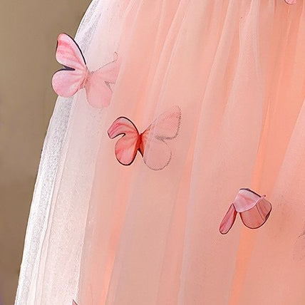 Flying sleeve girl dress with 3D butterfly and bow knot