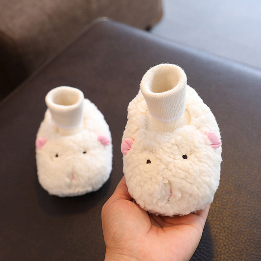 Cute sheep winter fur baby shoes white