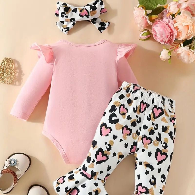 3 piece set long sleeve baby romper + pants+ headband ( for summer)