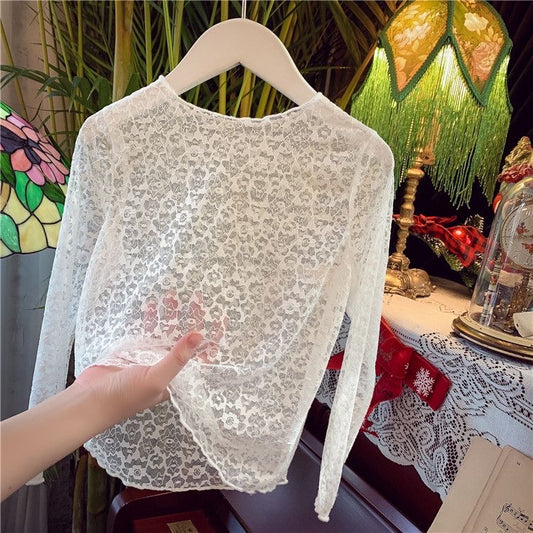 long sleeve lace T-shirt white