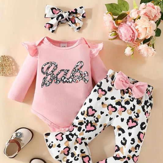 3 piece set long sleeve baby romper + pants+ headband ( for summer)