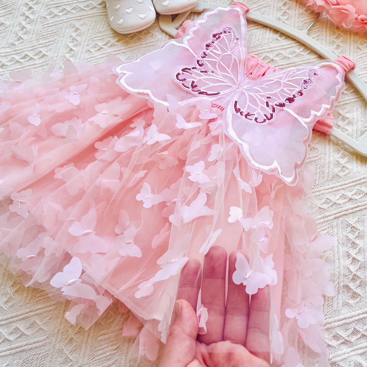 3D butterfly baby dress Pink