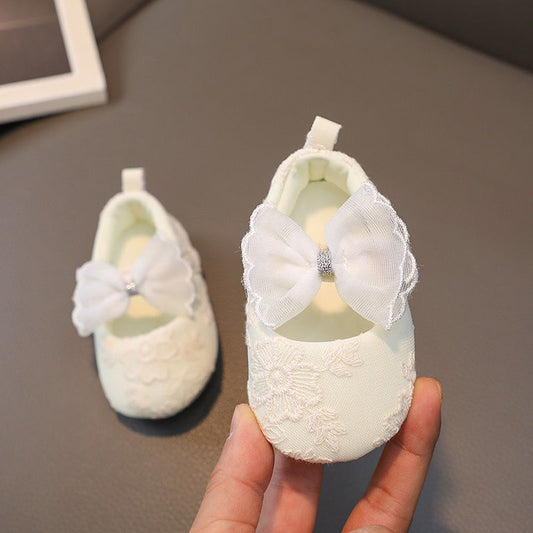 Baby pre-walker shoes with bowknot Beige