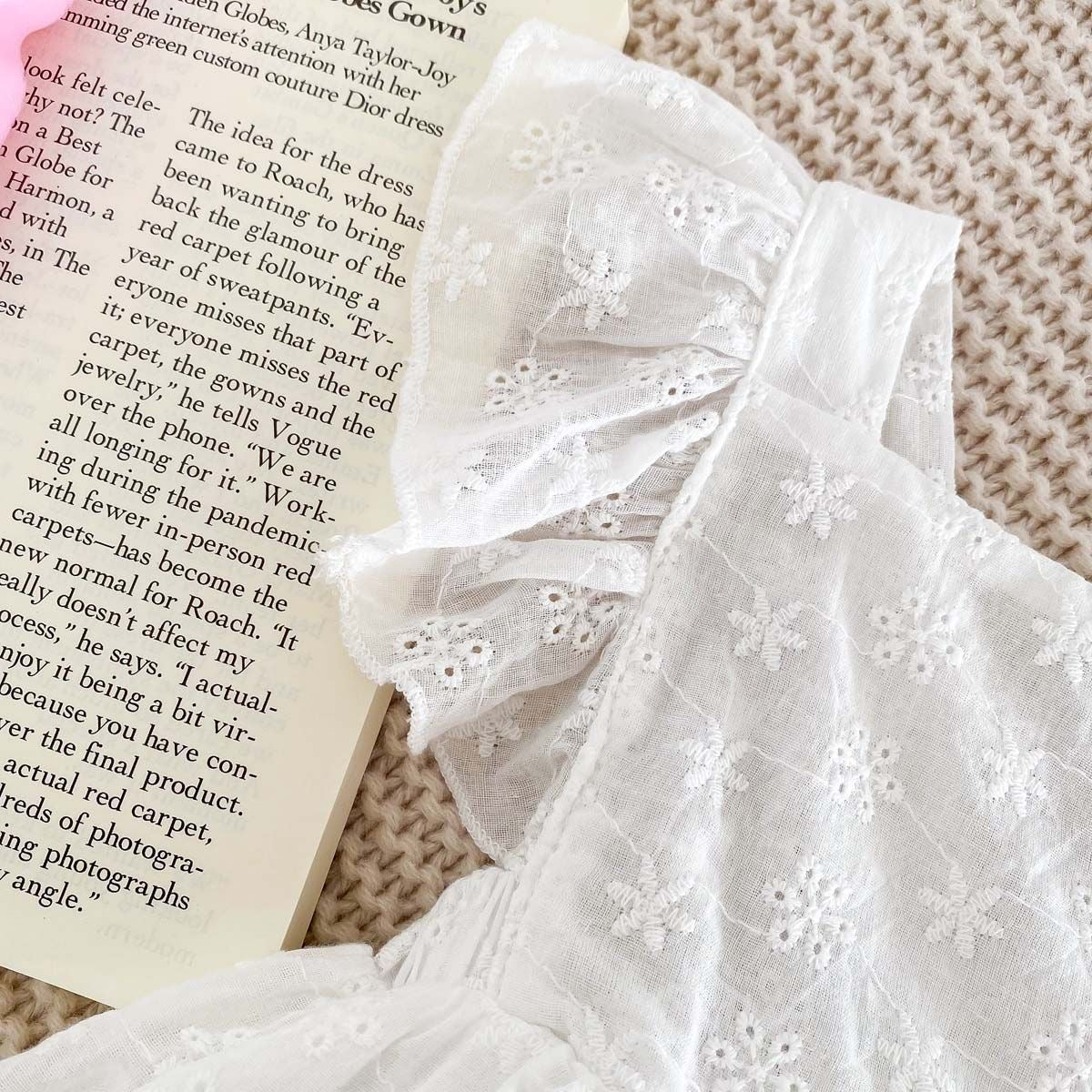 Simple 100% cotton backless romper dress + headband with bow white