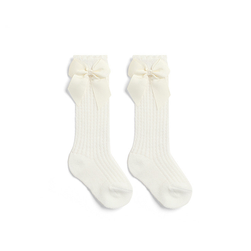 Bow knot Mesh Knitted Socks, Cotton Blend Comfy Breathable Soft Crew Socks