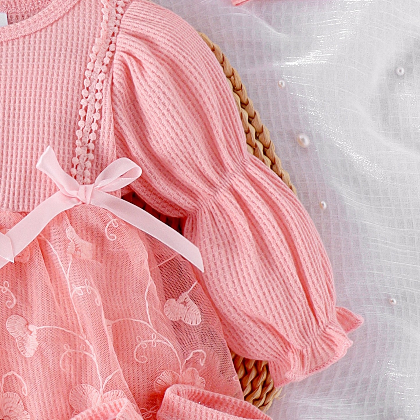 Set of 3 pcs Baby Long Sleeve romper dress + socks + headband