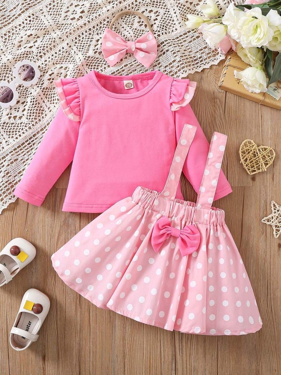 Minnie mouse 3 piece set long sleeve Top + skirt + headband pink