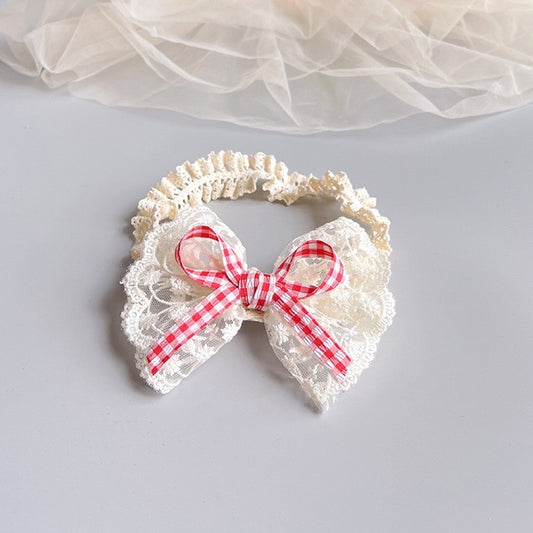 Baby lace Beige headband with red bow knot