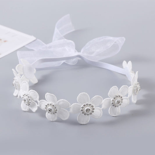 Headband flowers with ribbon white