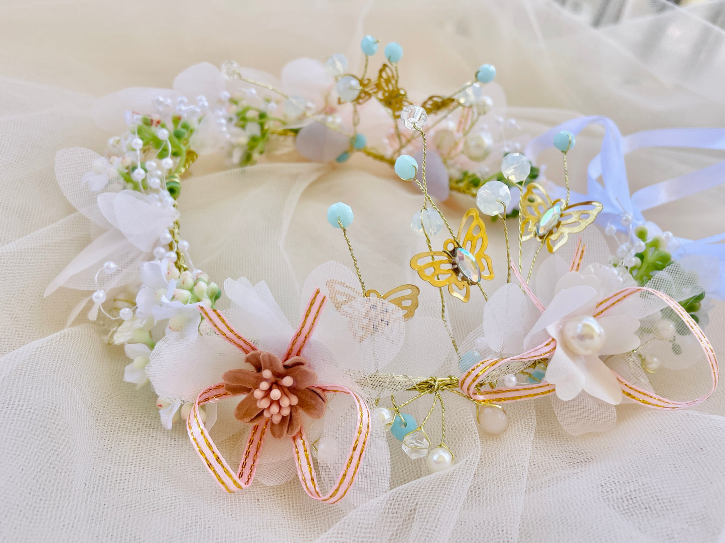 Headpiece with butterfly and flowers