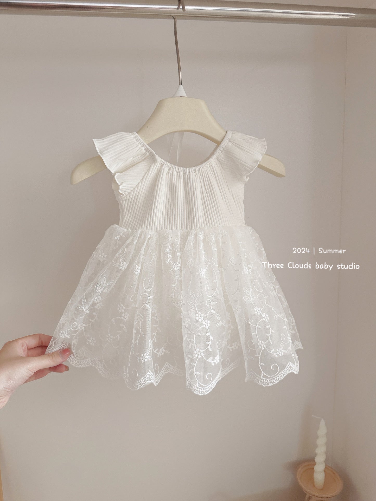 Baby Girl Lace Romper Dress with bow 100% cotton+ headband