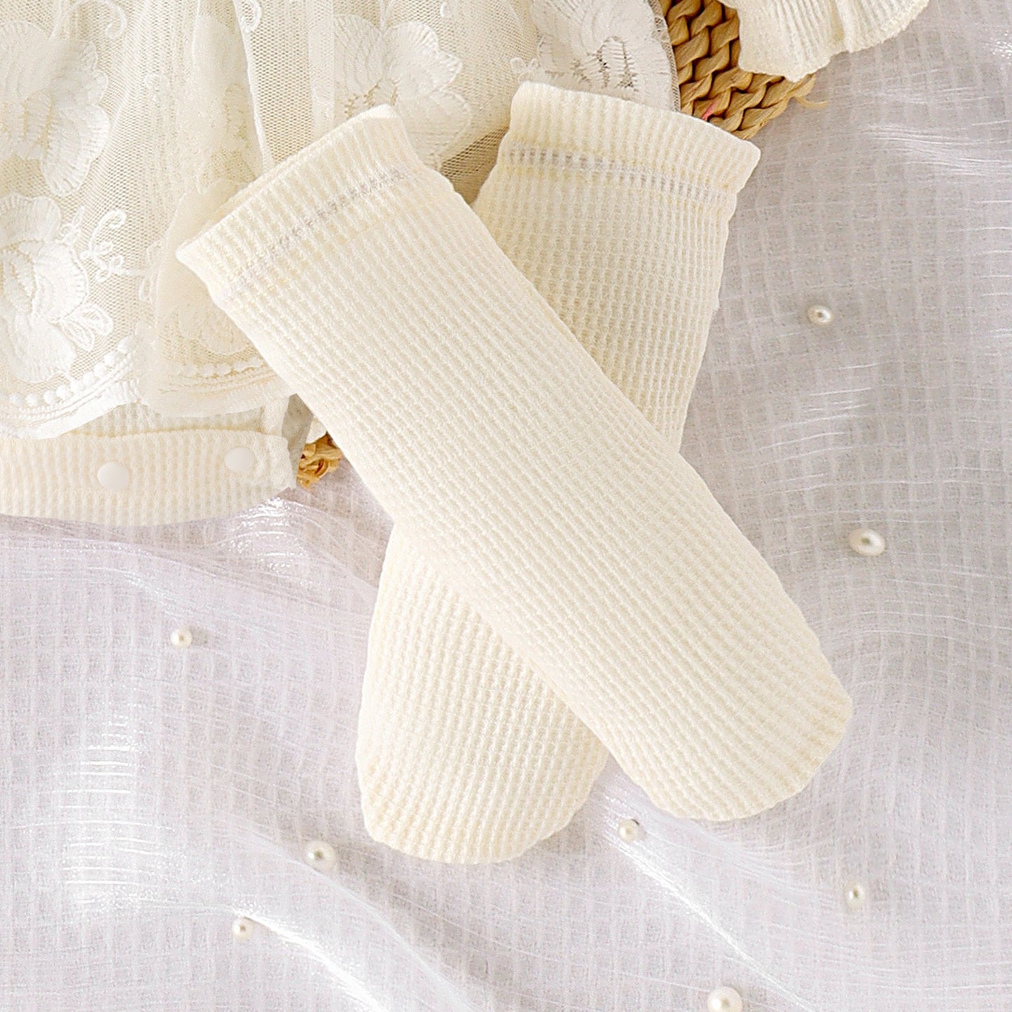 Set of 3 pcs Baby Long Sleeve romper dress + socks + headband