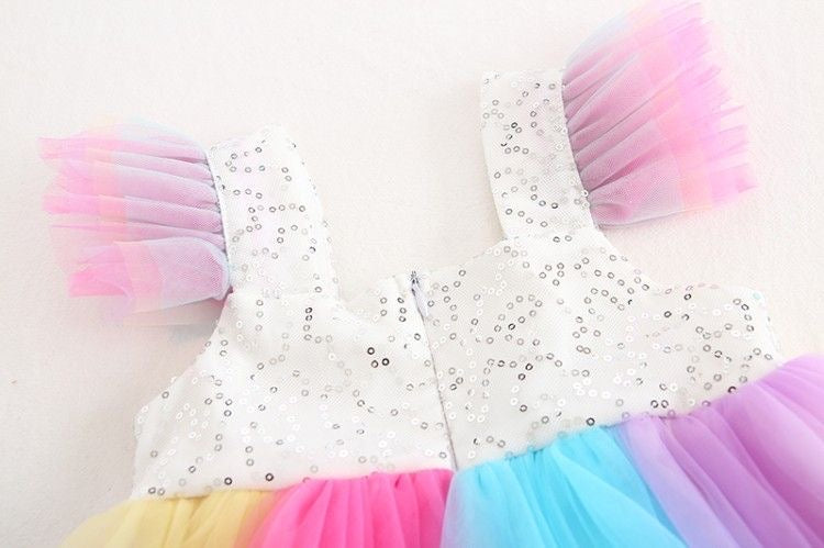 Rainbow unicorn mesh dress