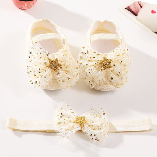 Set Baby shoes beige with headband golden star