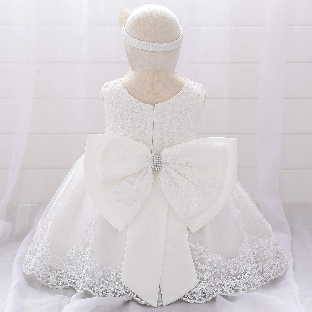 Baby Girls Dresses Embroidered Pageant Wedding Flower Girl Birthday Tulle Dresss big bow knot 2 color