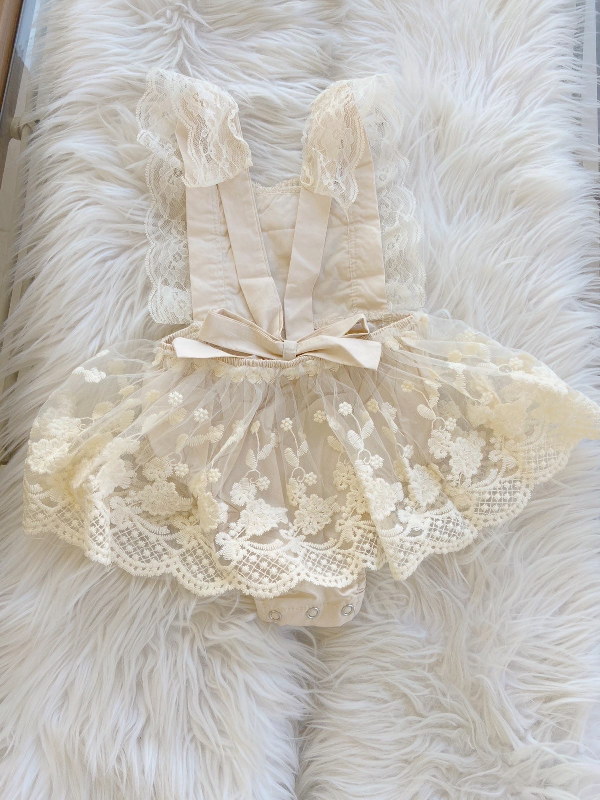 Baby Girl Lace Romper Dress Backless Boho Beige