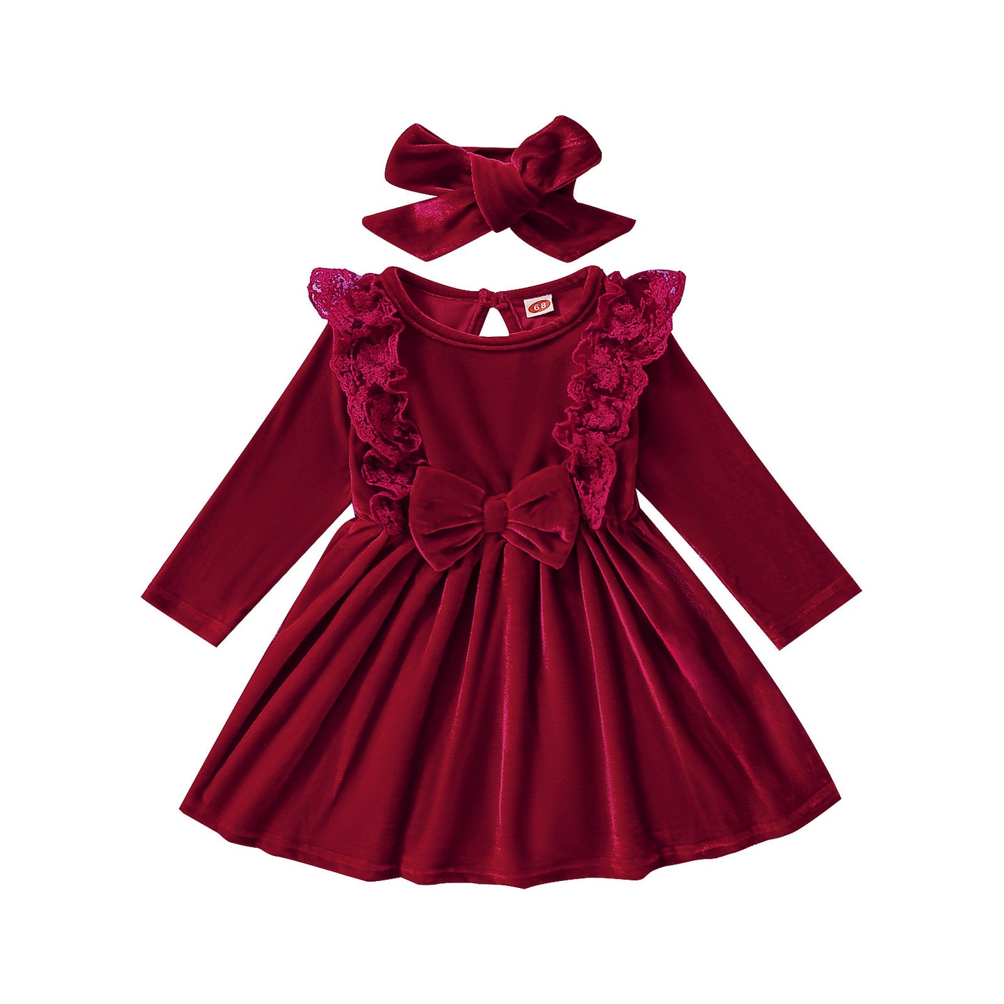 2 pcs velvet dress + headband red color