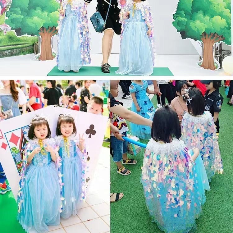 2 piece set Girls mermaid Cape Cloak Shiny Glitter Party Prop Kids Fancy cape + headband