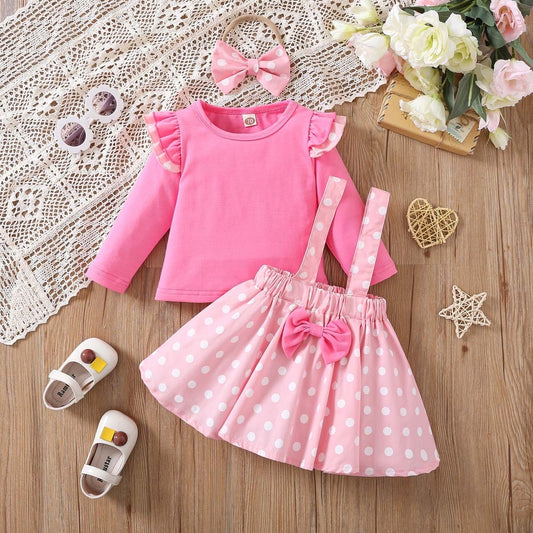 Minnie mouse 3 piece set long sleeve Top + skirt + headband pink